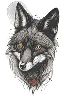 Black fox with red eyes, northen Russia aesthetic tattoo design idea
