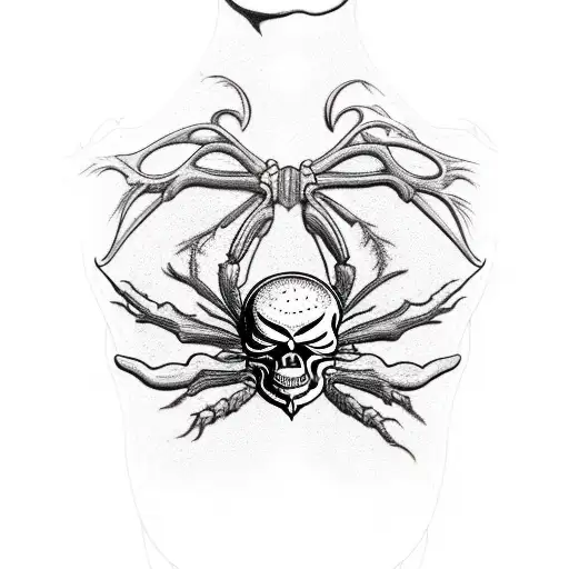shoulder blade seals of Solomon /chest tattoo skull body/ spider legs and mouth/ rotting flesh / filled in Art Nouveau tattoo design idea