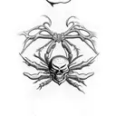 shoulder blade seals of Solomon /chest tattoo skull body/ spider legs and mouth/ rotting flesh / filled in Art Nouveau tattoo design idea