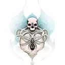 shoulder blade seals of Solomon /chest tattoo skull body/ spider legs and mouth/ rotting flesh / filled in Art Nouveau tattoo design idea