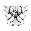 shoulder blade seals of Solomon /chest tattoo skull body/ spider legs and mouth/ rotting flesh / filled in Art Nouveau tattoo design idea