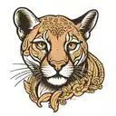 A mysterious and feminine cougar with a crescent behind her head tattoo design idea