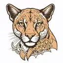 A mysterious and feminine cougar with a crescent behind her head tattoo design idea