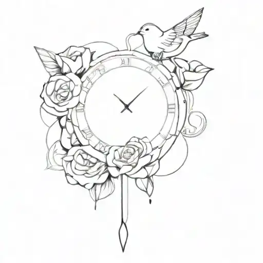 time cloud rose dove tattoo design idea