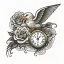 time cloud rose dove tattoo design idea