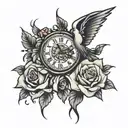 time cloud rose dove tattoo design idea
