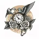 time cloud rose dove tattoo design idea