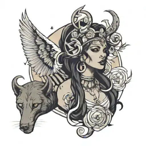 goddess hecate as a black woman  tattoo design idea