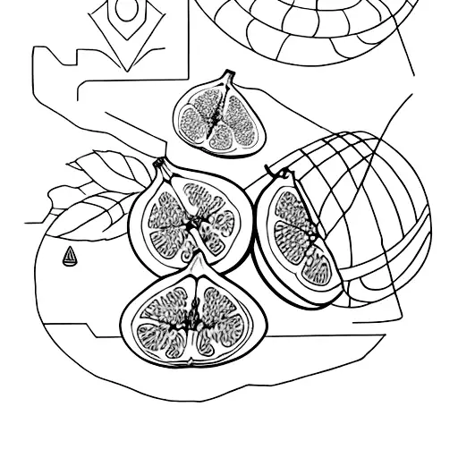 Shahmaran, Orange fruit, Figs, seed, ancient ruin, pottery tattoo design idea