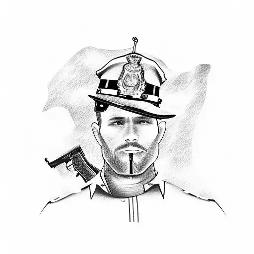 A sketch-style tattoo depicting a police officer's silhouette holding a bible and a gun, representing the client's dedication to both their faith and their occupation tattoo design idea