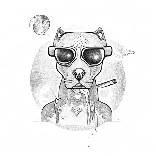 Alien smoking weed with a pitbull tattoo design idea