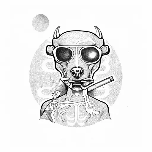 Alien smoking weed with a pitbull tattoo design idea