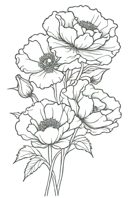 carnation and poppy bouquet tattoo design idea