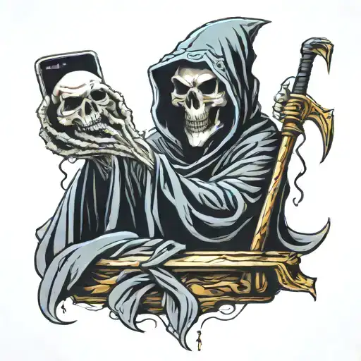 grim reaper talking on iPhone  tattoo design idea