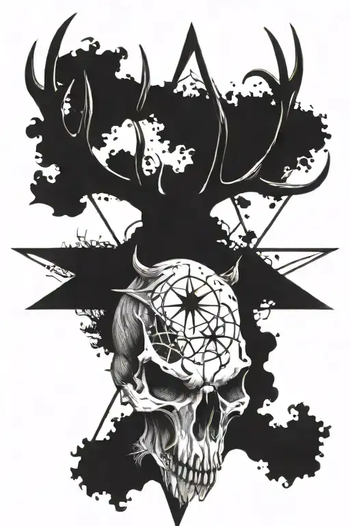 deer skull pentagram mixed tattoo design idea