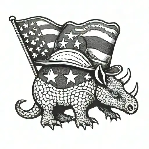 armadillo holding Texas flag wearing a cowboy hat tattoo design idea