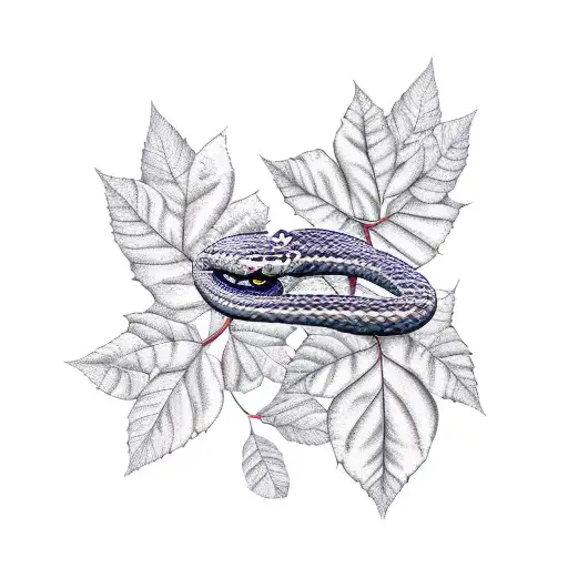 snake crawling in blueberry leaves tattoo design idea