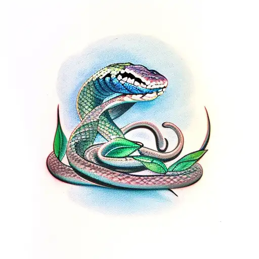 snake crawling in blueberry leaves tattoo design idea