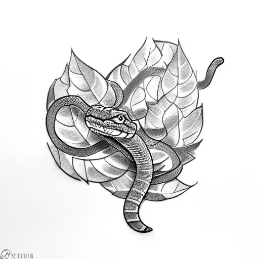 snake crawling in blueberry leaves tattoo design idea
