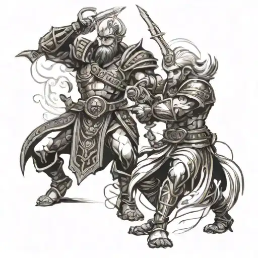 Woriror Karna engaged in battle tattoo design idea