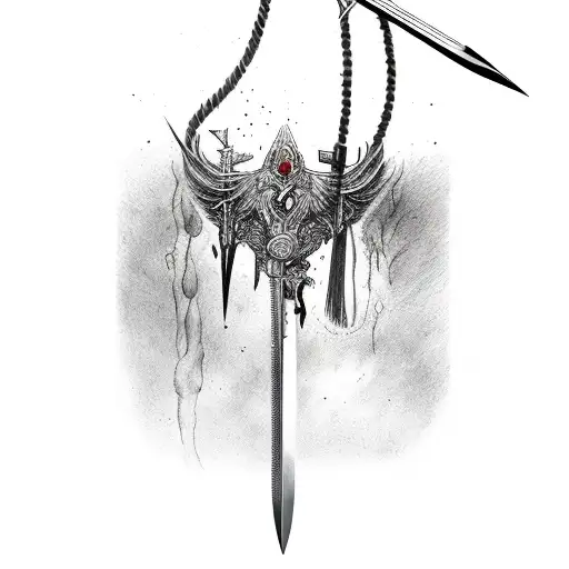 A detailed sketch of a surgeon's scalpel transforming into a mythical sword, with blood dripping from the tip tattoo design idea