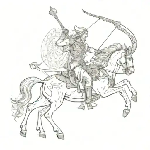zodiac signs: libra, aries and sagittarius archer riding tattoo design idea