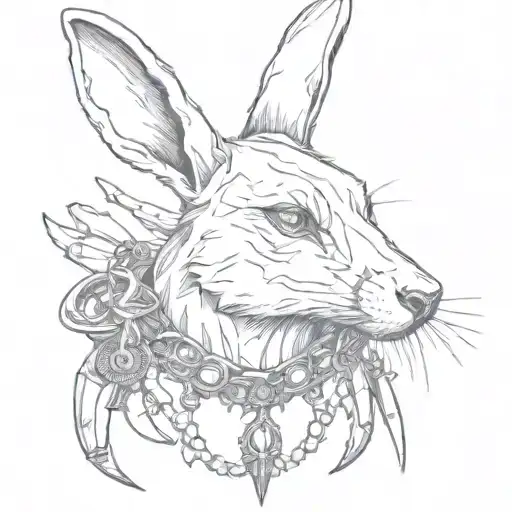 white rabit with necklace made of wolf's jaw bone  tattoo design idea