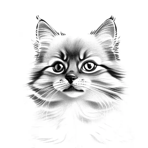 3 animals, Pomeranian, Siberian tabby cat, Siberian seal point cat tattoo design idea