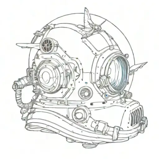 combine diving helmet with an aeroplane in just one tattoo tattoo design idea