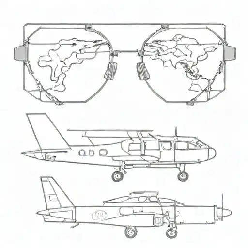 combine diving glasses with an aeroplane tattoo design idea