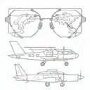 combine diving glasses with an aeroplane tattoo design idea