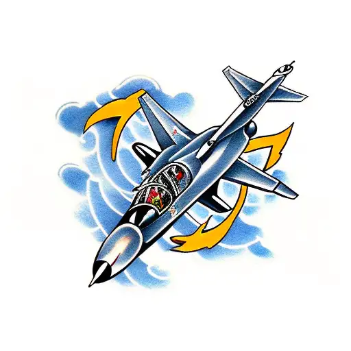 Fighter jet with "we go" script tattoo design idea