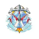 Fighter jet with "we go" script tattoo design idea