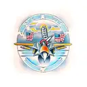 Fighter jet with "we go" script tattoo design idea