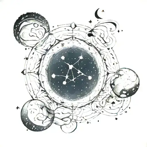 gemini and leo constellations drawn in a night sky tattoo design idea