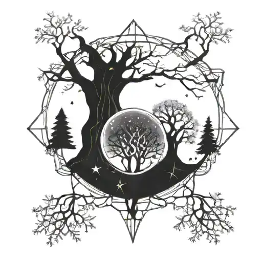 gemini constellation forming 2 intertwindes trees tattoo design idea