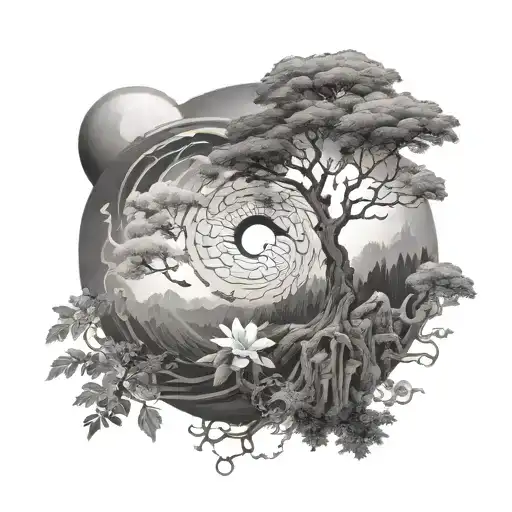 add ying yang symbol to background tattoo design idea