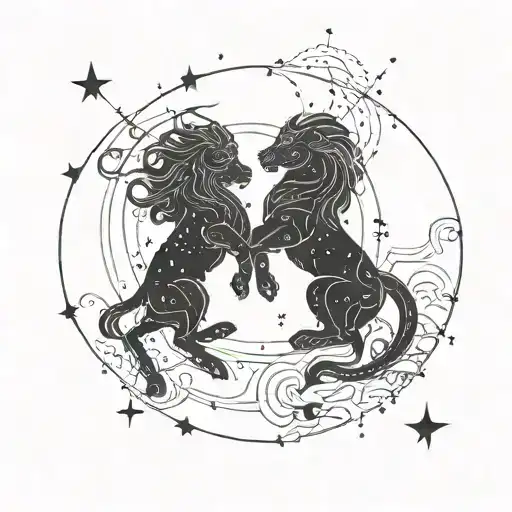 gemini and leo constellations drawn in a night sky tattoo design idea