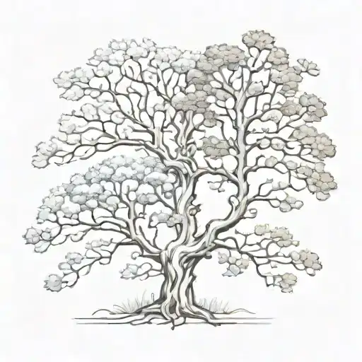 two separate trees growing together DaVinci style illustration tattoo design idea