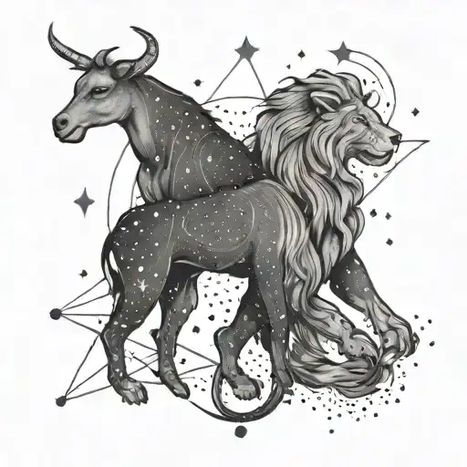 gemini and leo constellations drawn in a night sky tattoo design idea