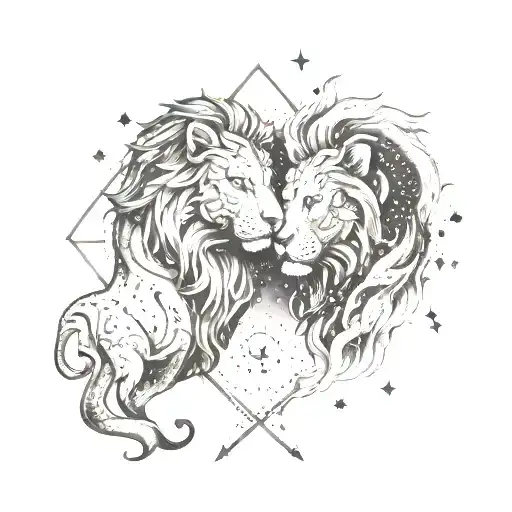 gemini and leo constellations drawn in a night sky tattoo design idea
