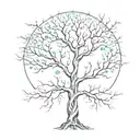 A sketch style tattoo of a tree with Gemini and Leo zodiac symbols incorporated into the branches, representing growth and strength in relationships tattoo design idea