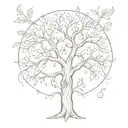 A sketch style tattoo of a tree with Gemini and Leo zodiac symbols incorporated into the branches, representing growth and strength in relationships tattoo design idea
