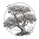 gemini and leo constellations in a night sky above two intertwined trees tattoo design idea