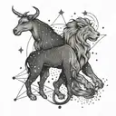 gemini and leo constellations drawn in a night sky tattoo design idea