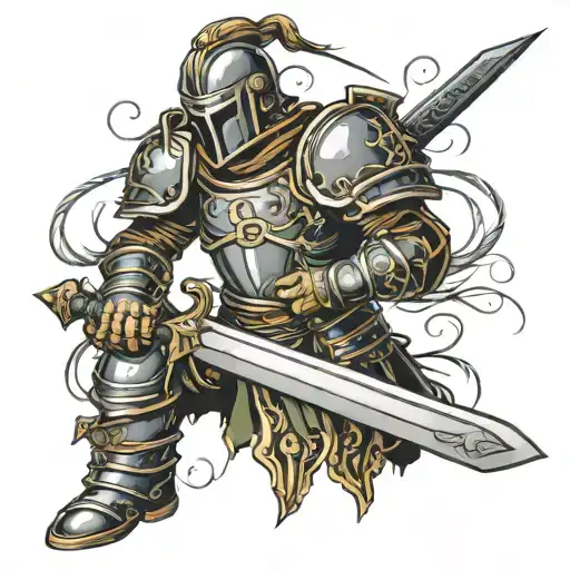 armour holding a sword tattoo design idea