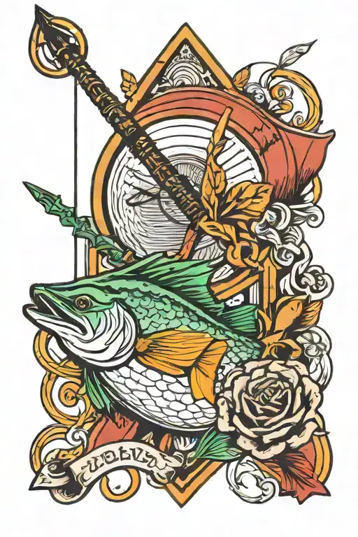 arrow and fishing rod crossed tattoo design idea