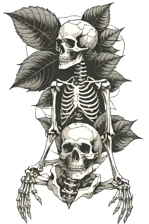 small skeleton dancing ornament bay leaves tattoo design idea