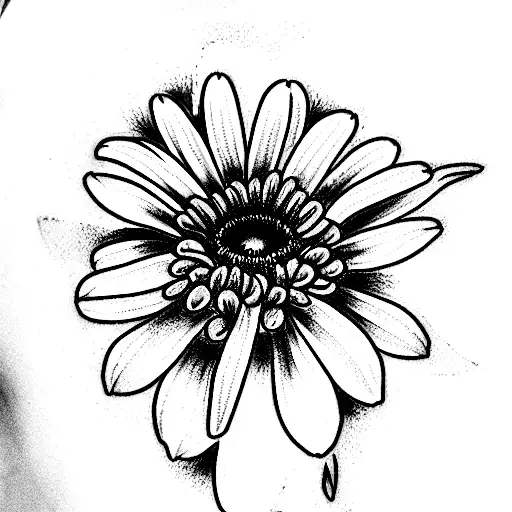 A tattoo sketch of a bouquet of one chrysanthemum, two violets, one delphinium, one aster, and one lily tattoo design idea