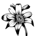 A tattoo sketch of a bouquet of one chrysanthemum, two violets, one delphinium, one aster, and one lily tattoo design idea
